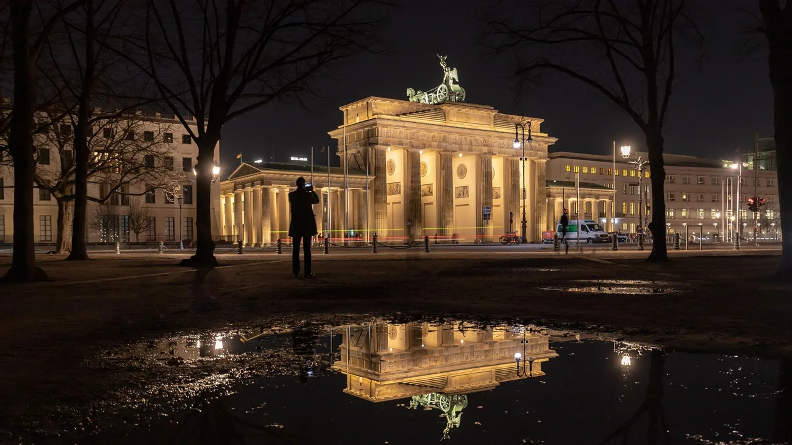 Germany berlin brandenburg gate night shot reflection